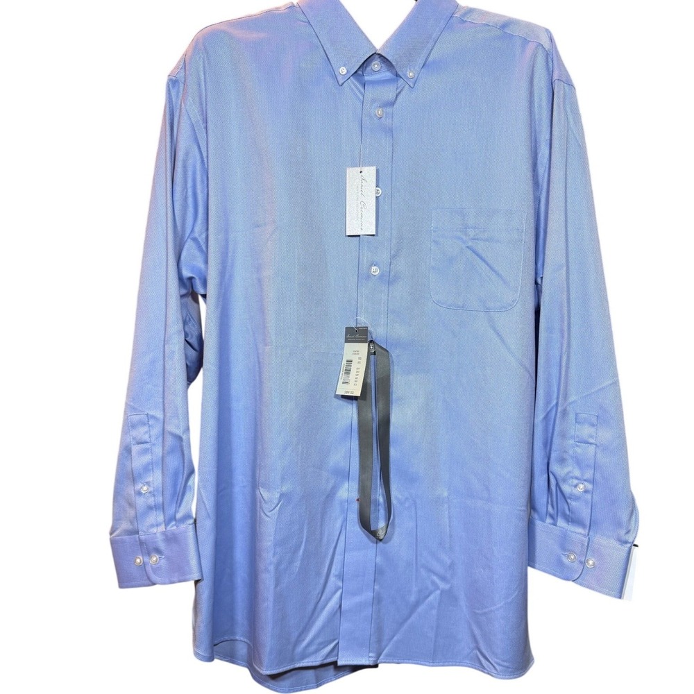 Arnold-Baron Mens Light Blue Micro Herringbone Cotton Dress Shirt 17.5 34/35